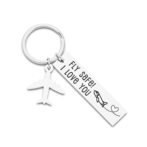 Fathers Day Pilot Gifts Fly Safe i Love You Keychain For Dad Flight Staff Airline Worker Boyfriends Husband Gift Long Distance Traveler Gift For Birthday Anniversary Couple Him Her Men Women