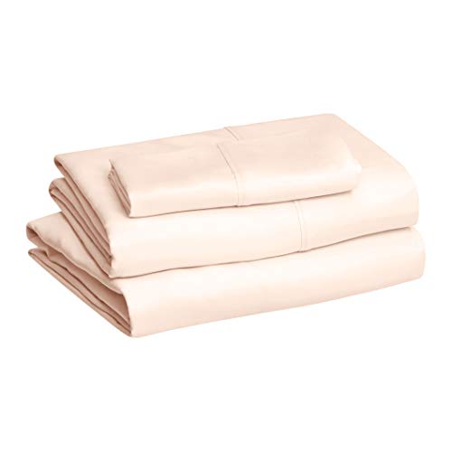 Book Cover Amazon Basics Lightweight Super Soft Easy Care Microfiber Bed Sheet Set with 14â€ Deep Pockets - Twin XL, Blush Pink