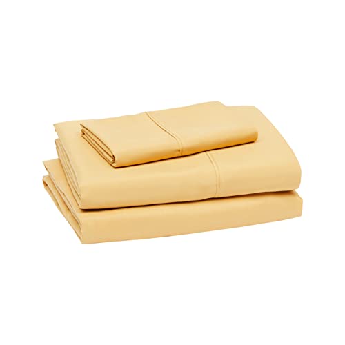Book Cover Amazon Basics Lightweight Super Soft Easy Care Microfiber Bed Sheet Set with 14â€ Deep Pockets - Twin XL, Mustard Yellow