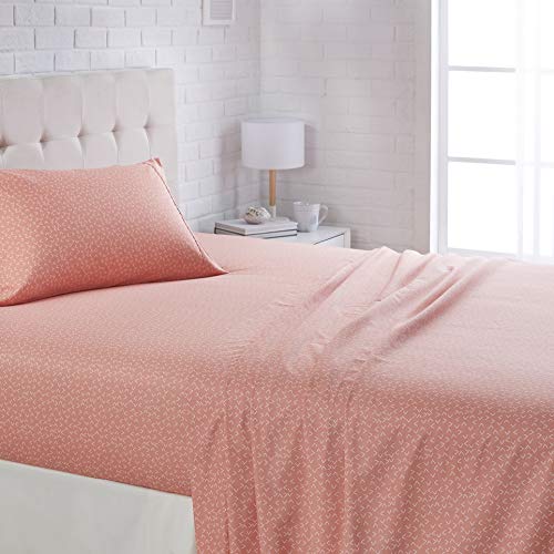 AmazonBasics Lightweight Super Soft Easy Care Microfiber Sheet Set with 16" Deep Pockets - Twin XL, Peachy Coral Arrows