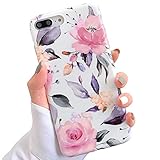 YeLoveHaw for 8 Plus / 7 Plus Case for Girls, Flexible Soft Slim Fit Full Protective Cute Shell Phone Case with Floral and Leaves Pattern for 7Plus / 8Plus 5.5 Inch (Purple Flowers)