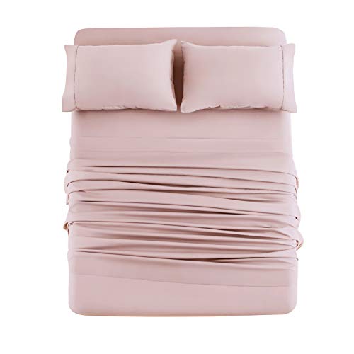 Mohap Bed Sheet Set 4 Piece Bedding Sheets & Pillowcases Set Brushed Microfiber Soft Bedding Fade Resistant Easy Care Full Pink