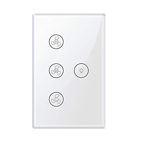 Book Cover Smart WiFi Fan Light Switch, In-Wall Ceiling Fan Lamp Switch Compatible with Alexa, Google Home Assistant [Voice/Remote/Touch Control] [Timer Function]