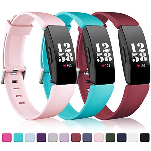 Wepro Bands Compatible Fitbit Inspire HR & Ace 2 for Women Men Kids, Large, Replacement Wristband Sports Strap Band for Fitbit Ace 2 & Inspire Fitness Tracker, Pink Sand, Teal, Wine Red