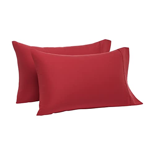 Book Cover Amazon Basics Lightweight Super Soft Easy Care Microfiber Pillowcases - 2-Pack, Standard, Red