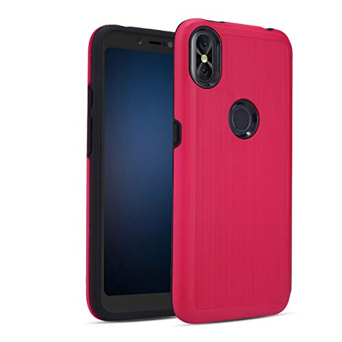 Blu R2 Plus 2019-6.2" Case with Screen Protector, Dual Layer Case for BLU R2 Plus 2019-6.2", Shockproof Absorption Anti Scratch Rugged High Impact Hybrid Slim Protector Case (Pink)