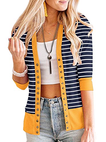 PAPOSON Women's Long Sleeve Cardigan Soft Cotton V-Neck Button Down Front Sweaters Knitwear