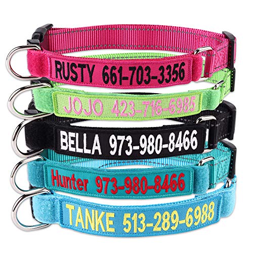 LovelyDog Custom Embroidered Dog Collar with Dog ID Patches,Adjustable Reflective Dog Collars Small Medium Large with Hook and Loop Straps
