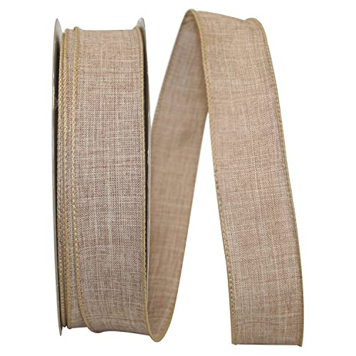 Reliant Ribbon 92573W-750-09K Everyday Linen Value Wired Edge Ribbon, 1-1/2 Inch X 50 Yards, Natural