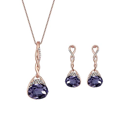 BeeSpring Elegant Silver Purple Crystal Jewellery Set Drop Earrings & Necklace Set for Women Durable and Useful