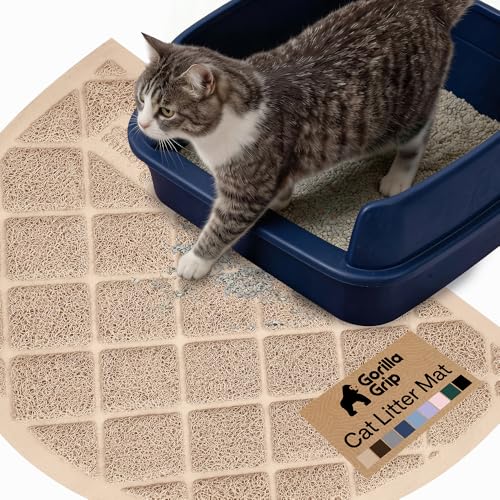 The Original Gorilla Grip 100% Waterproof Cat Litter Box Trapping Mat, Easy Clean, Textured Backing, Traps Mess for Cleaner Floors, Less Waste, Stays in Place for Cats, Soft on Paws, 30x20 Beige