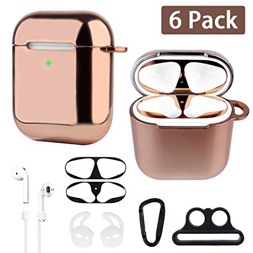 XORDING AirPods Case Plating Soft TPU Protective Cover Shockproof Skin Airpods Accessories Kit for Apple AirPods 1 & AirPods 2 Charging (Rose Gold)
