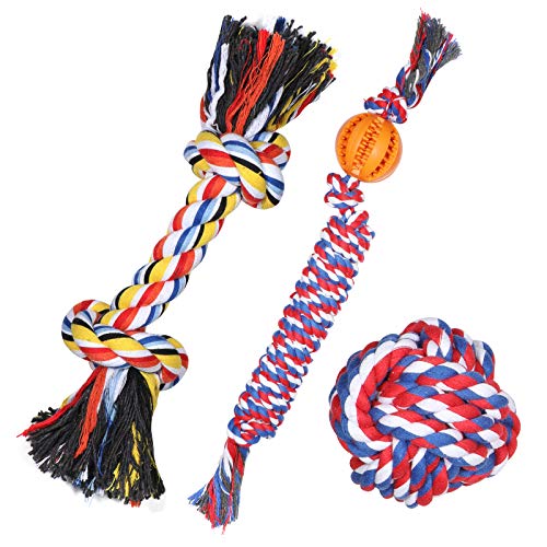 DELOMO Dog Rope Toy, 3 Pack Dog Chew Toys, Durable Dog Toys for Aggressive Chewers, interactive Dog Toys Set with 100% Natural Cotton