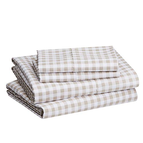 Book Cover Amazon Basics Lightweight Super Soft Easy Care Microfiber Bed Sheet Set with 14â€ Deep Pockets - Full, Taupe Gingham