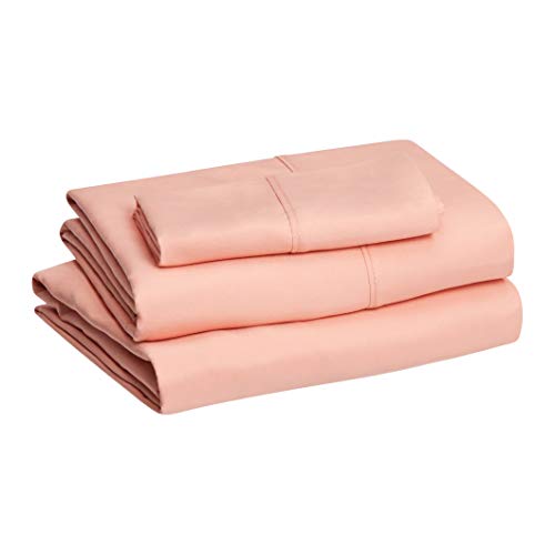 Book Cover Amazon Basics Lightweight Super Soft Easy Care Microfiber Bed Sheet Set with 14â€ Deep Pockets - Twin, Peachy Coral