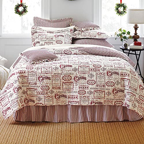Book Cover BrylaneHome Vintage Christmas 4 Piece Quilt Set - King, Ivory Red Beige