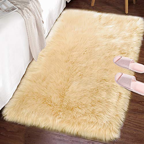 LOCHAS Ultra Soft Fluffy Rugs Faux Fur Sheepskin Area Rug for Bedroom Bedside Living Room Carpet Nursery Washable Floor Carpets, 2x3 Feet Pale Yellow