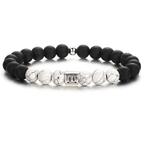 LIU JUN 12 Constellations Anxiety Bracelet for Women Friendship Couple Distance Men Bracelet Bangle White Black Yin Yang Lucky Blessing Beads Bracelet Wristband for Girls Jewelry (Gemini)