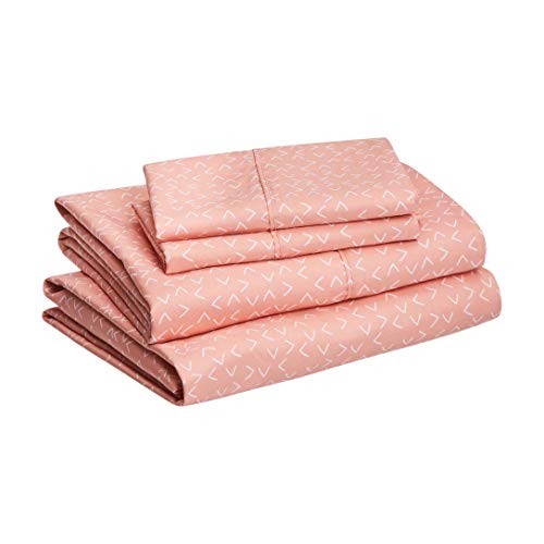 Amazon Basics Lightweight Super Soft Easy Care Microfiber Bed Sheet Set with 14â€ Deep Pockets - Queen, Peachy Coral Arrows