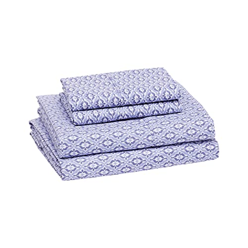 Book Cover Amazon Basics Lightweight Super Soft Easy Care Microfiber Bed Sheet Set with 14â€ Deep Pockets - Queen, Blue Damask