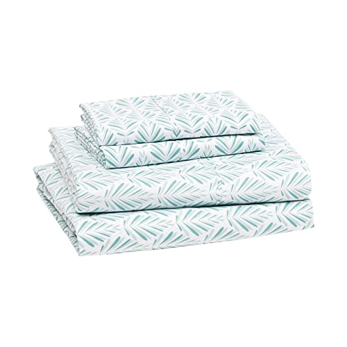 Book Cover Amazon Basics Lightweight Super Soft Easy Care Microfiber Bed Sheet Set with 14-Inch Deep Pockets - Queen, Aqua Fern
