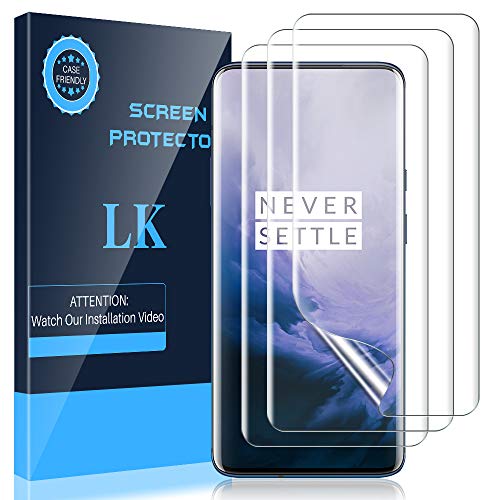 Book Cover LK 3 Pack Screen Protector Compatible with Oneplus 7 Pro/Oneplus 7t Pro/Oneplus 7 Pro 5G, Ultrasonic Fingerprint Compatible, Flexible TPU Film HD Transparent, Case Friendly