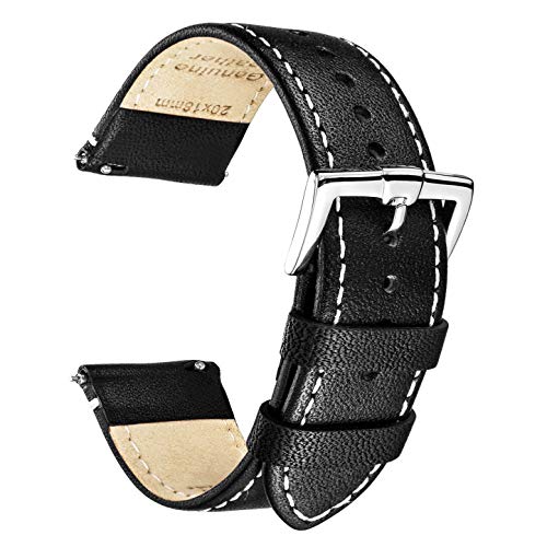 B&E Quick Release Watch Bands Top Smooth Genuine Leather Watch Strap Bracelet for Men & Women - 16mm 18mm 19mm 20mm 22mm 24mm