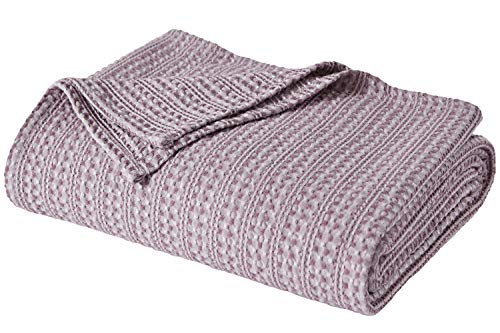 Book Cover PHF Cotton Waffle Blanket Yarn Dyed Weave Bed Texture Home Decor Softness Comfort All-Season King Size Pale Purple