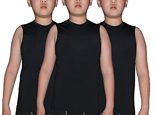 Book Cover LANBAOSI Boy's 3 Pack Compression Sleeveless Shirt Soccer Training Kids Tank Top Undershirts