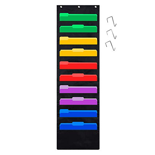 Headif Hanging File Folder Organizer, Over the Door/Wall Mounted 10 Organizer Storage Pocket Chart Perfect for Classroom Organization, School Pocket Chart, Office Paper Storage and Sorter, Home Filing