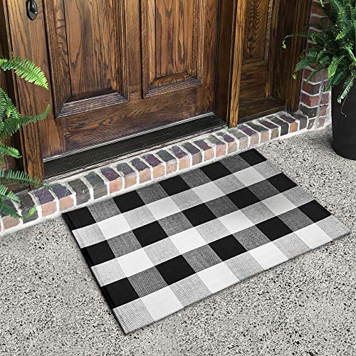 Cotton Buffalo Plaid Rug (23.6”x35.4”) Beautiful Check Kitchen Mat - Includes Bonus Anti-Slip Pad - Door Mat - Hallway Runner - Throw Rug - Perfect for Inside/Outside - Machine Washable Woven Fabric
