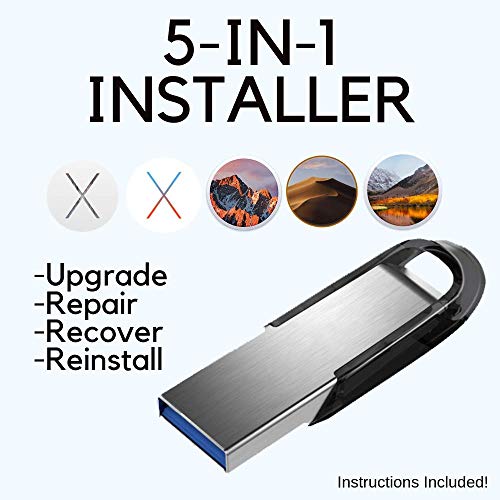 MacOS Install Disk 5-in-1 - Mojave, High Sierra, Sierra, El Capitan, Yosemite / Upgrade, Repair, Recover, Reinstall Mac OS X