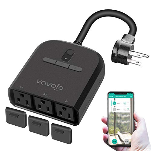 VAVOFO Outdoor Smart Outlet with 3 Sockets, WiFi Smart Plug Compatible with Alexa Google Home, IP44 Waterproof Wireless Remote Control by Smartphone APP