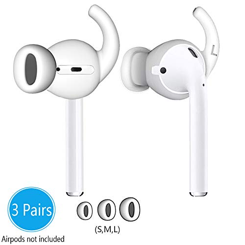 Book Cover Alquar Earbuds Ear Hooks Covers [Sound Quality Enhancement] [Anti-Slip] Compatible with Apple AirPods 2 & 1 or EarPods [Added Silicone Storage Hook Pouch]-3 Pairs