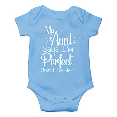 Book Cover My Aunt Says I'm Perfect Just Like Her - Funny Cute Infant Creeper, One-Piece Baby Bodysuit - Blue - 6 Months