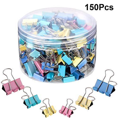 Book Cover 150 Pieces Binder Clips Paper Clamp Clips Assorted Sizes (Multicolor)