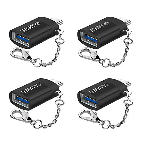 GLUBEE USB-C to USB 3.0 Adapter - Type C/Thunderbolt 3 (Male) to USB 3.0 (Female) Adapter Compatible with MacBook Pro 2018/2017, MacBook Air 2018, Pixel 3, XPS 13 and More (Pack of 4, Black)