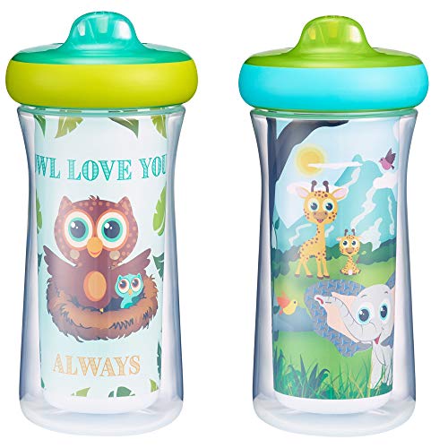 The First Years Insulated Hard Spout Pack of Sippy Cups for Toddlers, Owl/Elephant, 9 Ounce (Pack of 2)