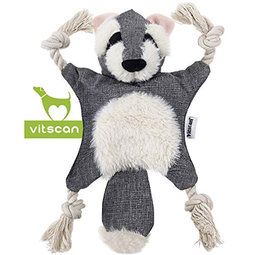 Dog Squeaky Toys Raccoon Dog Toy No Stuffing Popular Crinkle Dog Toy with Cotton Rope Limbs Part Plush Dog Chew Toys with Eyes Embroidery Design Stuffless Dog Toy for Puppy Small and Medium Dogs