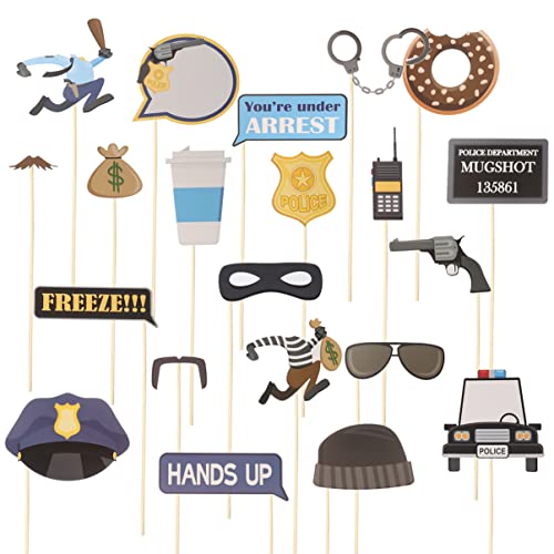PRETYZOOM 21Pcs Police Photo Booth Props Kit Fun Police Party Supplies for Kids Police Birthday Party Decorations, Police Dress Up, Galore Cops and Robbers Role Play and Halloween