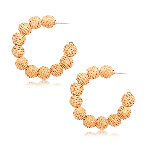 ARATLENCH Rattan Woven Dangling Earrings Handmade Straw Dangle Drop Earrings Boho Summer Beach Statement Circle Ball Hoop Earrings for Women
