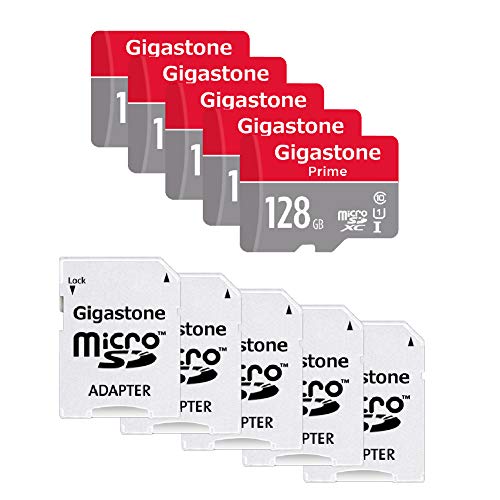 Gigastone Micro SD Card 128GB 5-Pack MicroSD XC U1 C10 with Mini Case and SD Adapter High Speed Memory Card Class 10 UHS-I Full HD Video Nintendo Switch Dash cam GoPro Camera Samsung Canon Nikon Drone