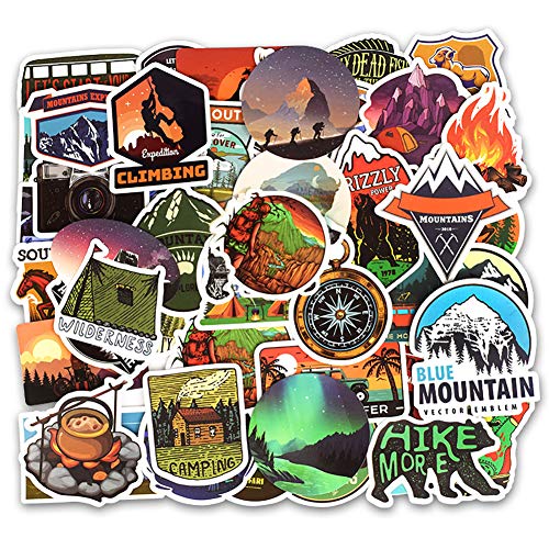 Wilderness Nature Stickers Outdoors Hiking Camping Travel Adventure Stickers Pack 50 Pcs Suitcase Stickers Vinyl Decals for Car Bumper Helmet Luggage Laptop Water Bottle