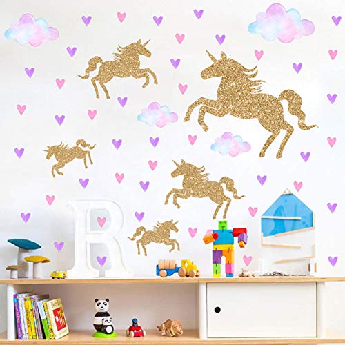 Watercolour Unicorn Wall Stickers Kids Wall Decals Peel and Stick Removable Wall Decor for Kids Nursery Bedroom Living Room(Cloud Unicorn)