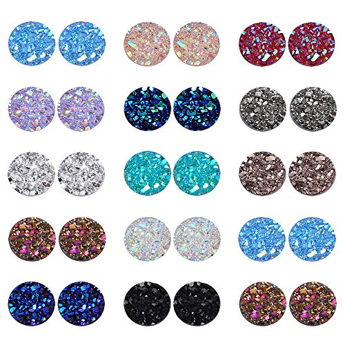 Book Cover PP OPOUNT 260 Pieces Mixed Shinny Colors Faux Druzy Cabochons, Round Flat Back Dome Cabochons for Jewelry Making, DIY Craft (8mm in Diameter)