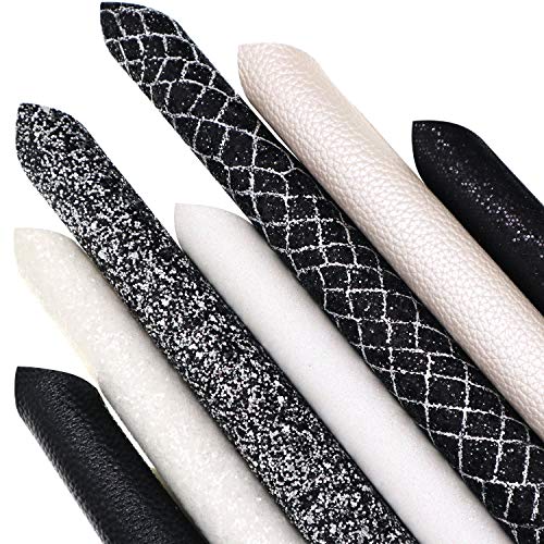 ZAIONE Black Faux Leather Sheets: 7Pcs 8x12Inch Glitter PU Synthetic Leatherette for Crafts