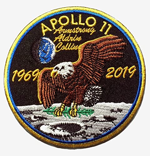 NASA Apollo 11 50th Anniversary Patch (3.5 Inch) Embroidered Iron on Badge (1969-2019) Commemorative Space Moon Landing Emblem