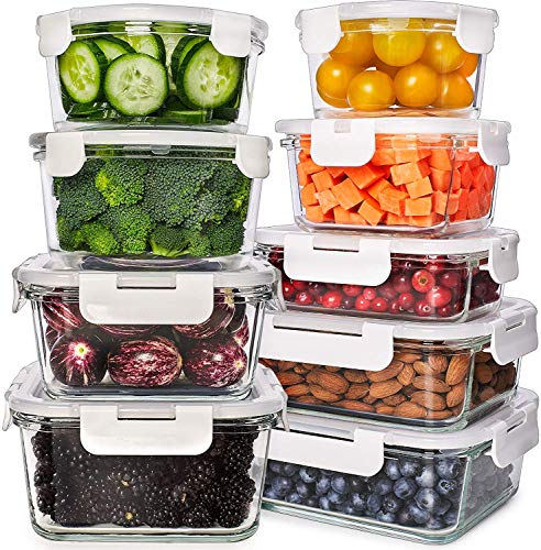 PrepNaturals Glass Food Storage Containers with Lids - Leakproof Meal Prep Container - Bento Box for Lunch - Dishwasher, Microwave, Oven & Freezer Safe (Multi-Compartment)