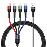 USAMS Multi Charging Cable 2Pack 4FT 4 in 1 Nylon Braided USB Fast Charging Cord Adapter Type C Micro Port Compatible Cell Phones Tablets and More