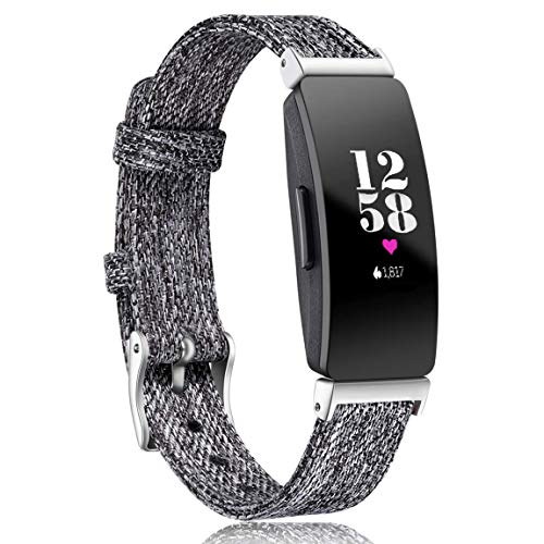 Maledan Compatible with Inspire/Inspire HR/Inspire 2 Bands for Women Men, Canvas Strap with Stainless Steel Clasp Woven Accessories Replacement Wristbands, Small, Charcoal